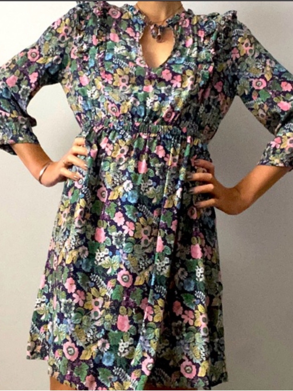 Paris Atelier Floral Mini Dress in Black & Pink Size 8 Like New